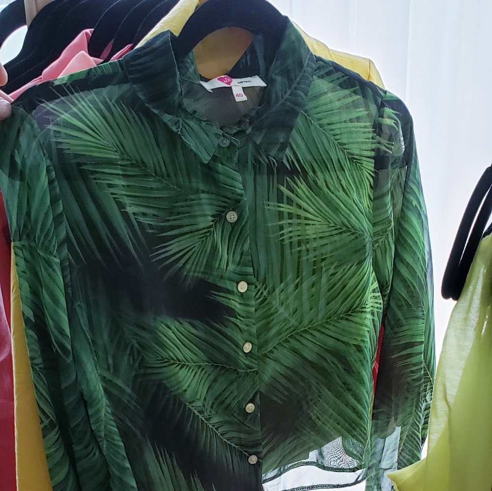 Tropical crop chiffon blouse